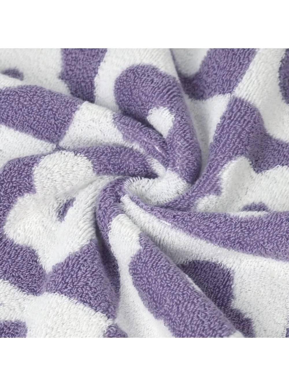 Luxury Checkered Floral Bath Towels Set - Soft Purple Towels for Women & Girls